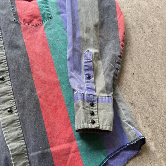 Vintage 90's Wrangler Striped Brushpopper Western Snap Long Sleeve Shirt Sx XL - Picture 7 of 7